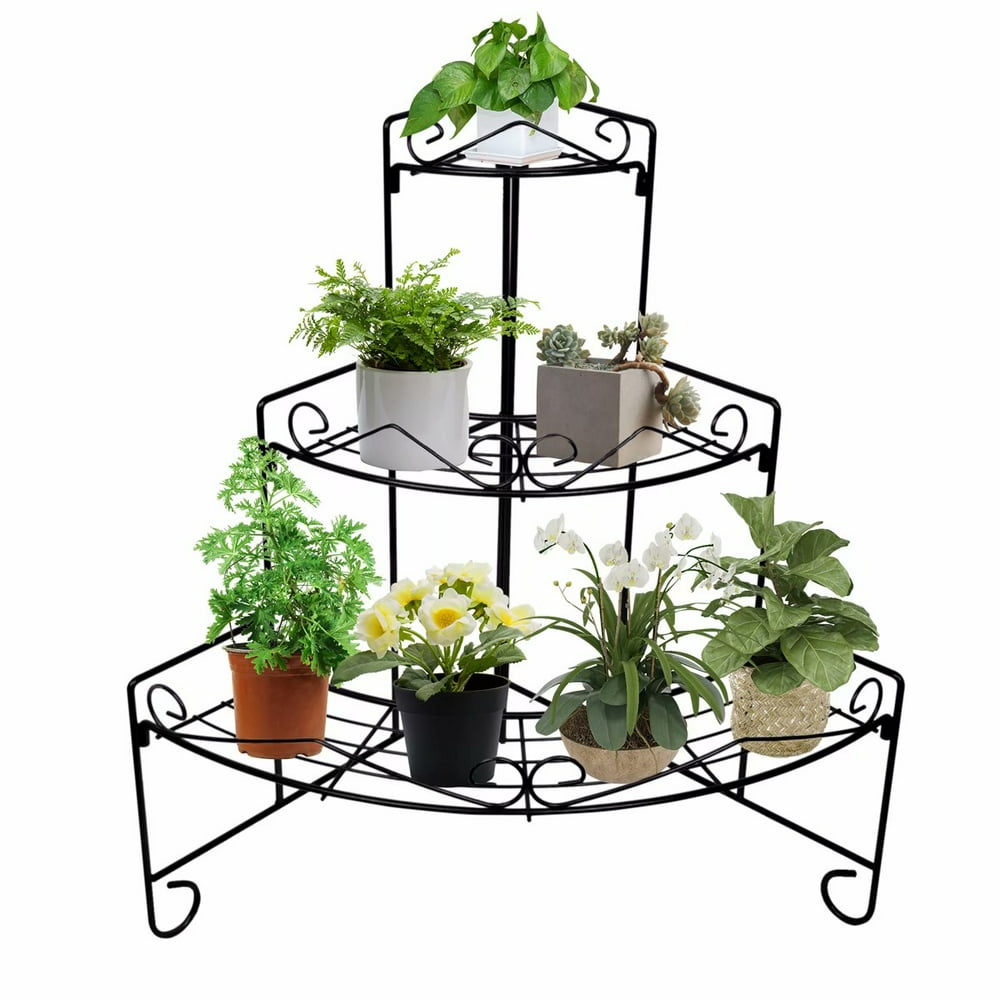 3 Tiers Corner Shelf Metal Plant Stand, StairStep Style