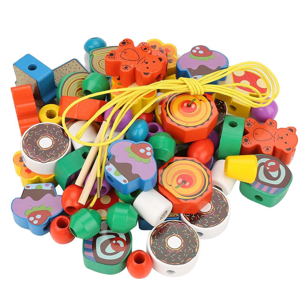 Herwey Wooden Bead Toy, Wooden Bead Stringing Toy,Colorful Wooden Beads