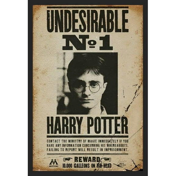 BUY ART FOR LESS Officially Licensed Harry Potter - Undesirable No 1 Wanted Framed Art Poster - 24 x 36 Inch Framed Movie Art Poster - Sturdy Engineered Wood Frame with Plexi Glass - Ready To Hang
