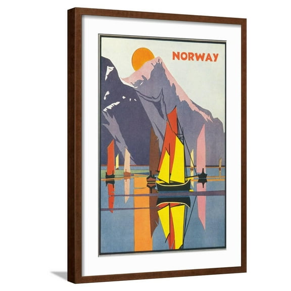 Art.com Travel Poster for Norway Art Print, Brown Frame Wall Art, 21" x 29"