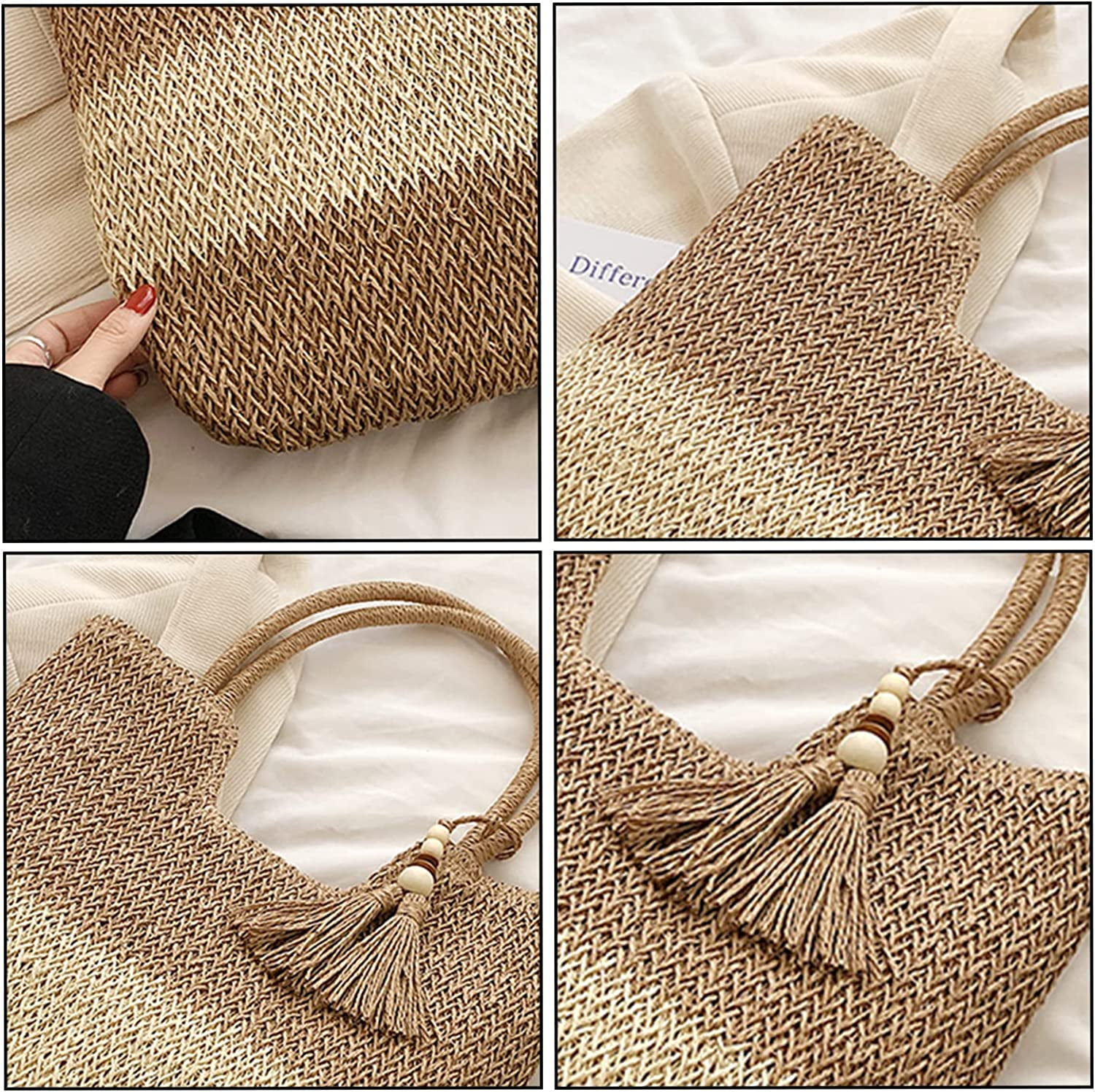 Kukuzhu Women's Woven Straw Beach Tote Handbags, Khaki