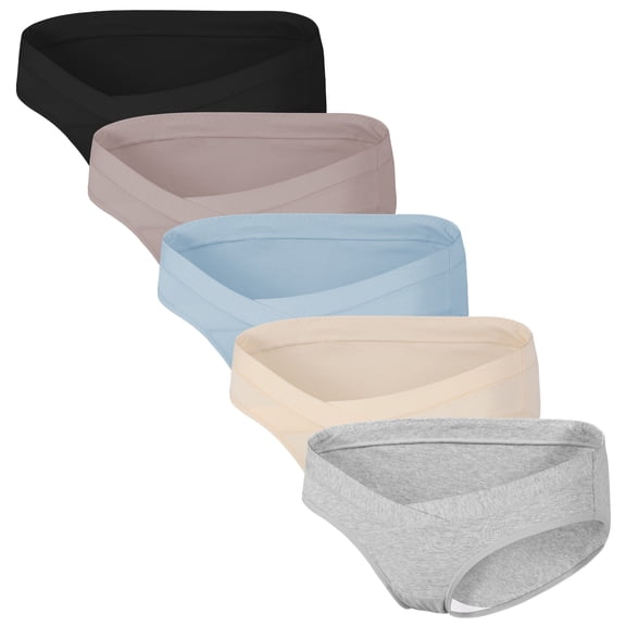 INNERSY Women's Maternity Underwear Under the Bump Cotton Panties Postpartum 5-Pack (L, Basics)