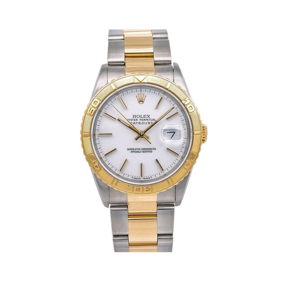 Pre-Owned Rolex Datejust 36MM 16263 White Dial Turn-O-Graph Bezel Two Tone Yellow Gold Oyster Bracelet