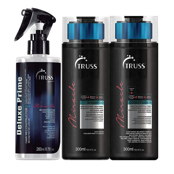 TRUSS Deluxe Prime Hair Treatment Bundle with Miracle Shampoo and Conditioner Set and Prime Miracle Spray 8.97oz