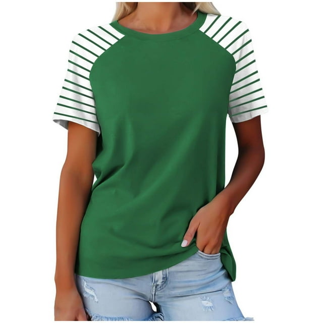FAIWAD Hauts Grande Taille pour Femmes Blouse d'Été à Imprimé Rayé Manches Courtes Col Rond T-Shirts Tuniques Décontractées Tee