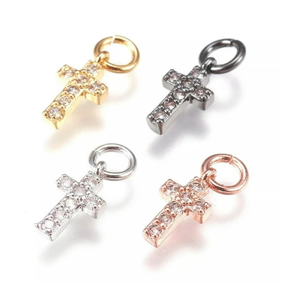 EOEMY 20Pcs Brass Paved Cubic Zirconia Cross Charms Mini Dangle Pendants Findings 9mm