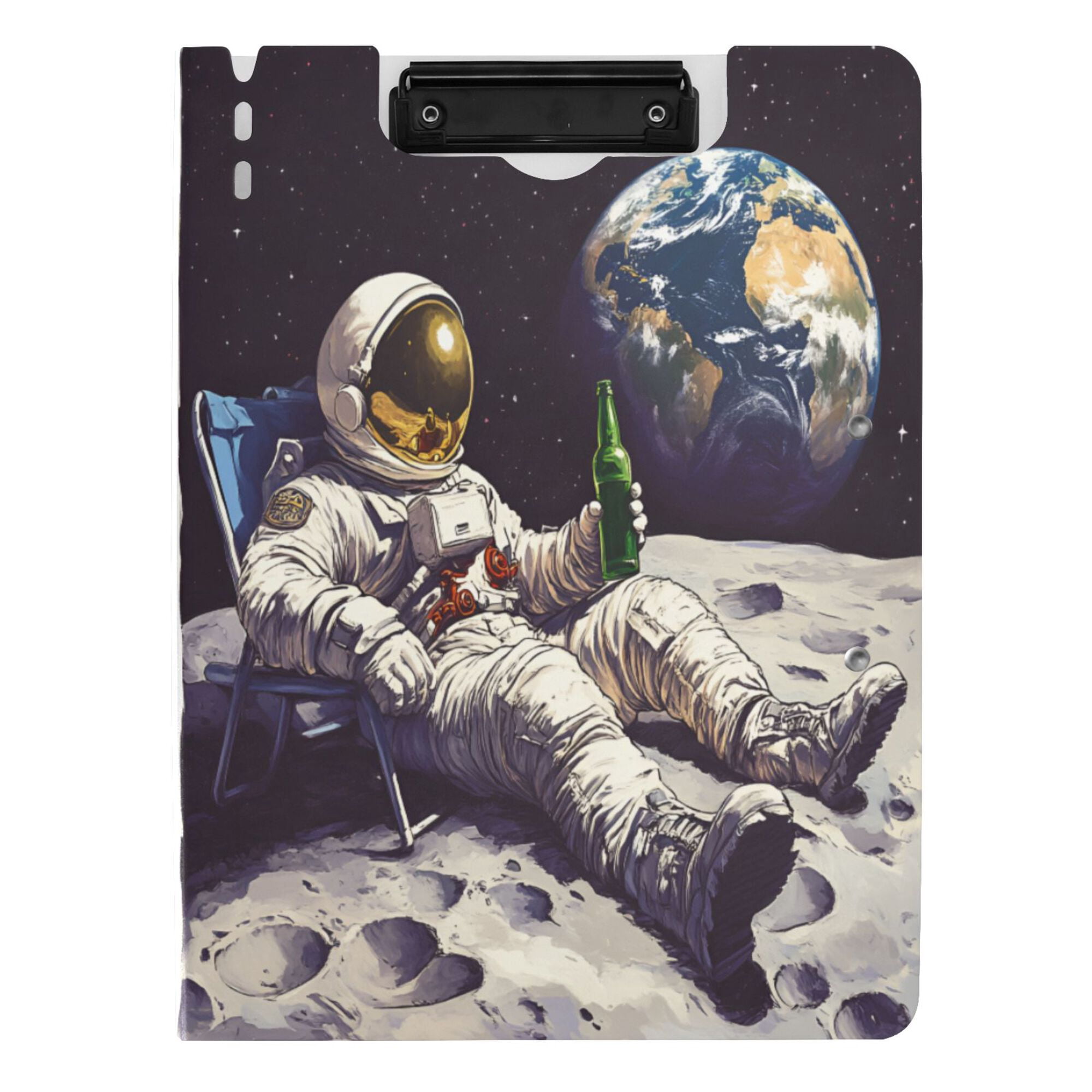 FORMRS A4 Clipboard Folder with Pen Holder Horizontal Foldable School Office Binder, Beige Astronaut