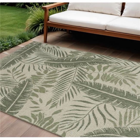 HomeRoots 550177 6 x 9 ft. Ivory & Green Palm Leaf Indoor & Outdoor Rectangle Area Rug