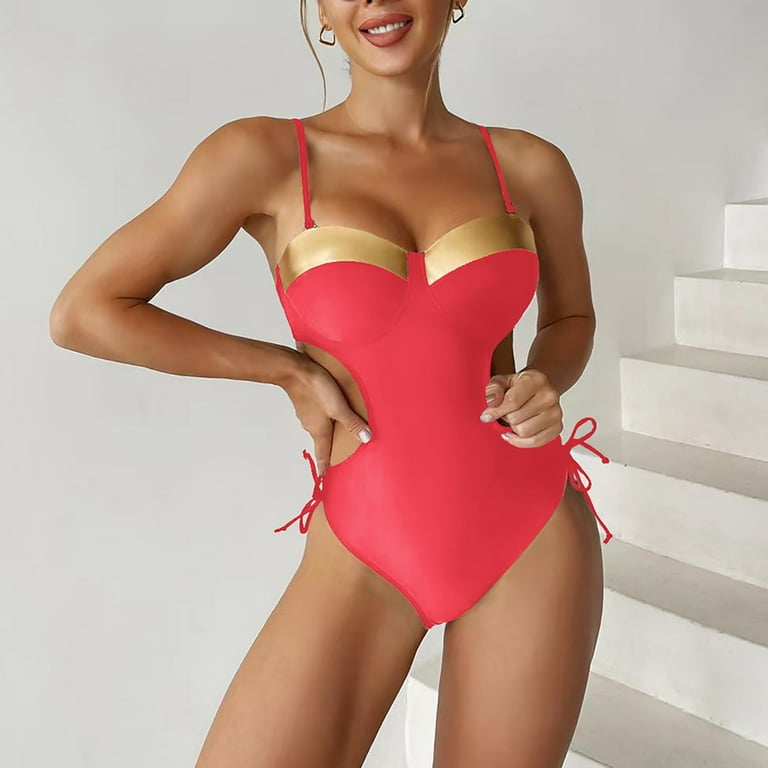 PMUYBHF Female Swimwear for Women 3 Piece Plus Size Women's Swimwear  Fashion Colored Bikini Pink M