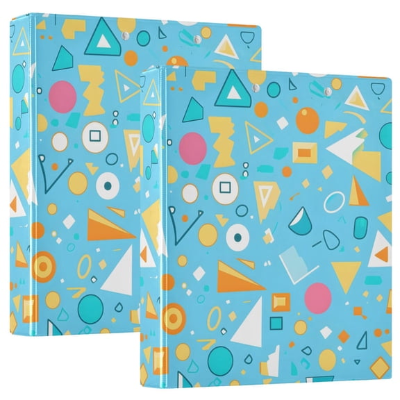 ALAZA Geometrical Triangle Item Pattern Hardcover 3 Ring Binder 1.5" Round Rings Interior Pockets Binders Organizer 2 Pack