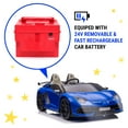 thumbnail image 2 of Luxury Ride On Toys Lamborghini Aventador w/ Swappable Battery 24V - Electric Car for Kids with 3 Speeds, Leather Seat, Remote, MP3 Music by Bluetooth, FM Radio, Rubber Tires (Blue), 2 of 7