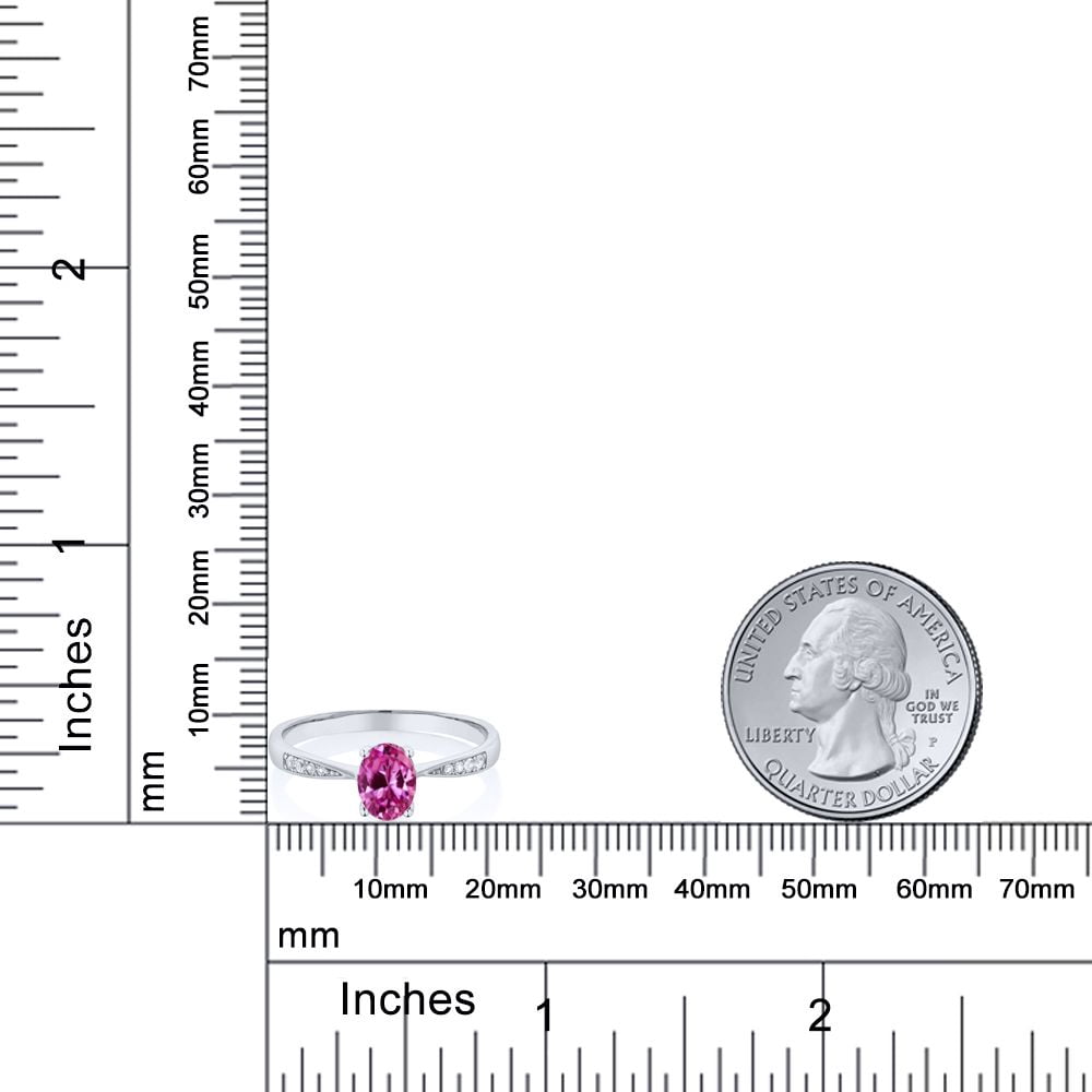 Gem Stone King 10K White Gold Pink Created Sapphire and White Diamond Engagement Ring for Women (0.96 Cttw, Gemstone September Birthstone, Oval 7X5MM, Available in Size 5, 6, 7, 8, 9)