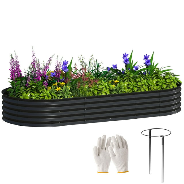 Outsunny Raised Garden Bed, 7' x 3' x 1' Galvanized Planter Box, Black