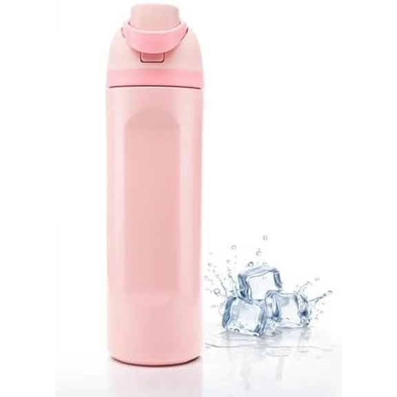 Insulated Water Bottle with Flip Lid, Leakproof Stainless Steel Vacuum Travel Bottle, Reusable Hot & Cold Sports Drink Bottle (Pink)