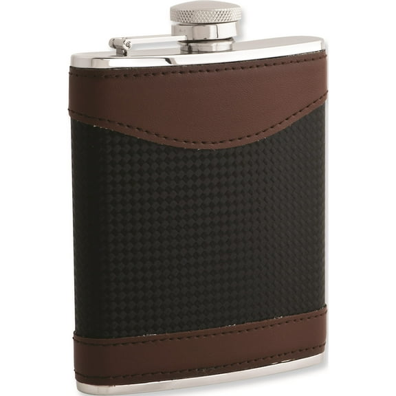 Brown Pu & Black Carbon Fiber 6Oz Flask W/Funnel Designer Jewelry by Sweet Pea