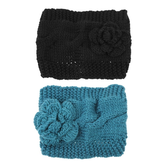 2 Pcs Flower Wool Headband Hair Tie Headbands for Woman Elastic Autumn Winter Big Acrylic
