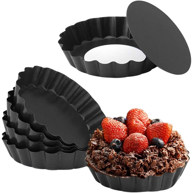 Mini molde para tarta, juego de 6, molde para quiche antiadherente de 4 pulgadas, molde para tarta con fondo extraíble para pasteles, utensilios para hornear quiche, postres y más