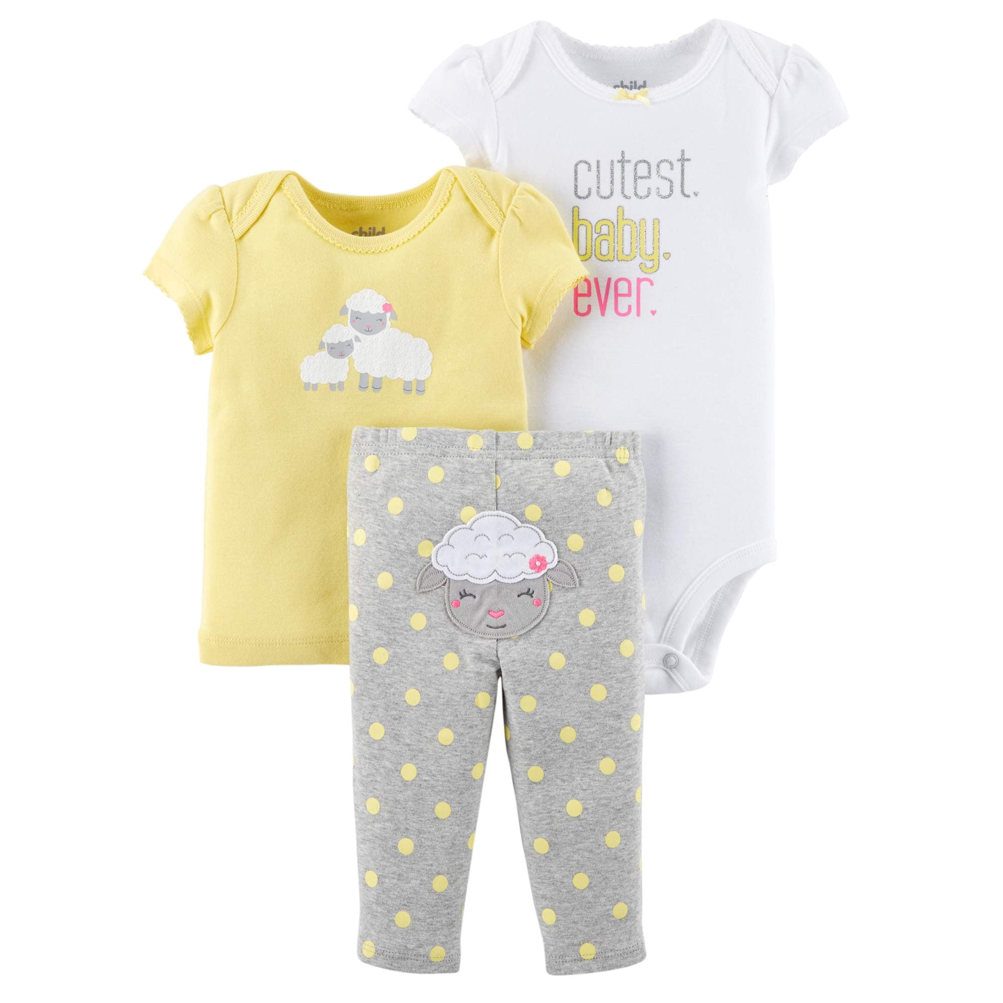 Baby Girl Shirt, Bodysuit & Pants, 3pc Outfit Set Walmart Inventory