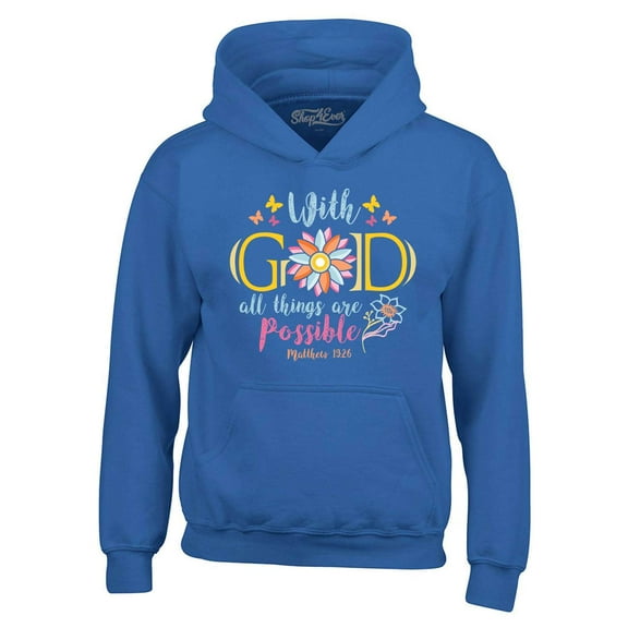 Shop4Ever Men's With God All Things are Possible Matthew 19:26 Hooded Sweatshirt Hoodie X-Large Royal Blue