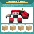 thumbnail image 4 of Topbuy 9 Pieces Outdoor PE Rattan Wicker Sectional Sofa with 35" Gas Fire Pit Table Space-Saving Patio Conversation Set with Storage Box Red, 4 of 10
