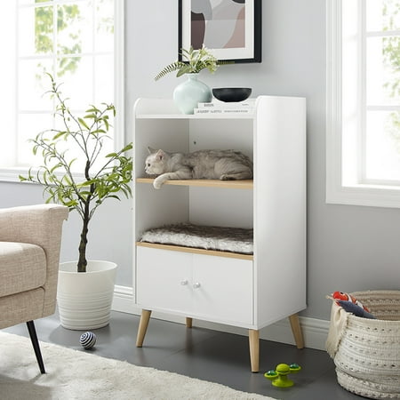 UPC: 0850018680745 | Sam s Pets Becky 39 White single Rest Cat Tree Bookshelf with Drawer