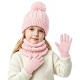 thumbnail image 4 of 3 Pcs Kids Winter Hat Scarf Gloves Set Boys Girls Knit Fleece Lined Thick Thermal Sets for Outdoor Play Ski Wear Pink 2-10 Years, 4 of 5