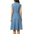 thumbnail image 3 of Vestido Chambray INSPIRE CHIC para mujeres con cinturón, botones y corte A-Line, midi, azul L, 3 of 5