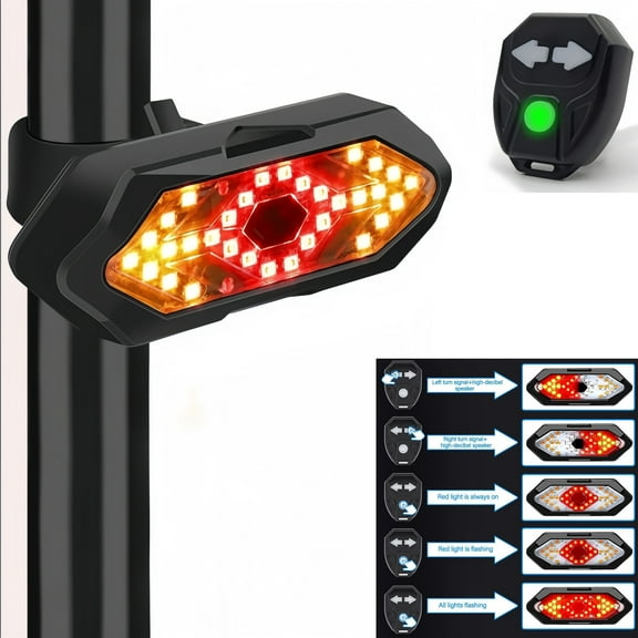 BKSDUEH Bike Turn Signals Light, 100LM 5-in-1 Smart Bright Bike Rear Tail Lamp USB Charge IPX4 Waterproof Safety Cycle Night Light