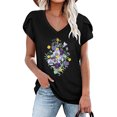 thumbnail image 2 of Pompotops Femmes Été V-Cou Imprimé Floral Tops T-Shirts Casual Pétale Chemisier à Manches, 2 of 5