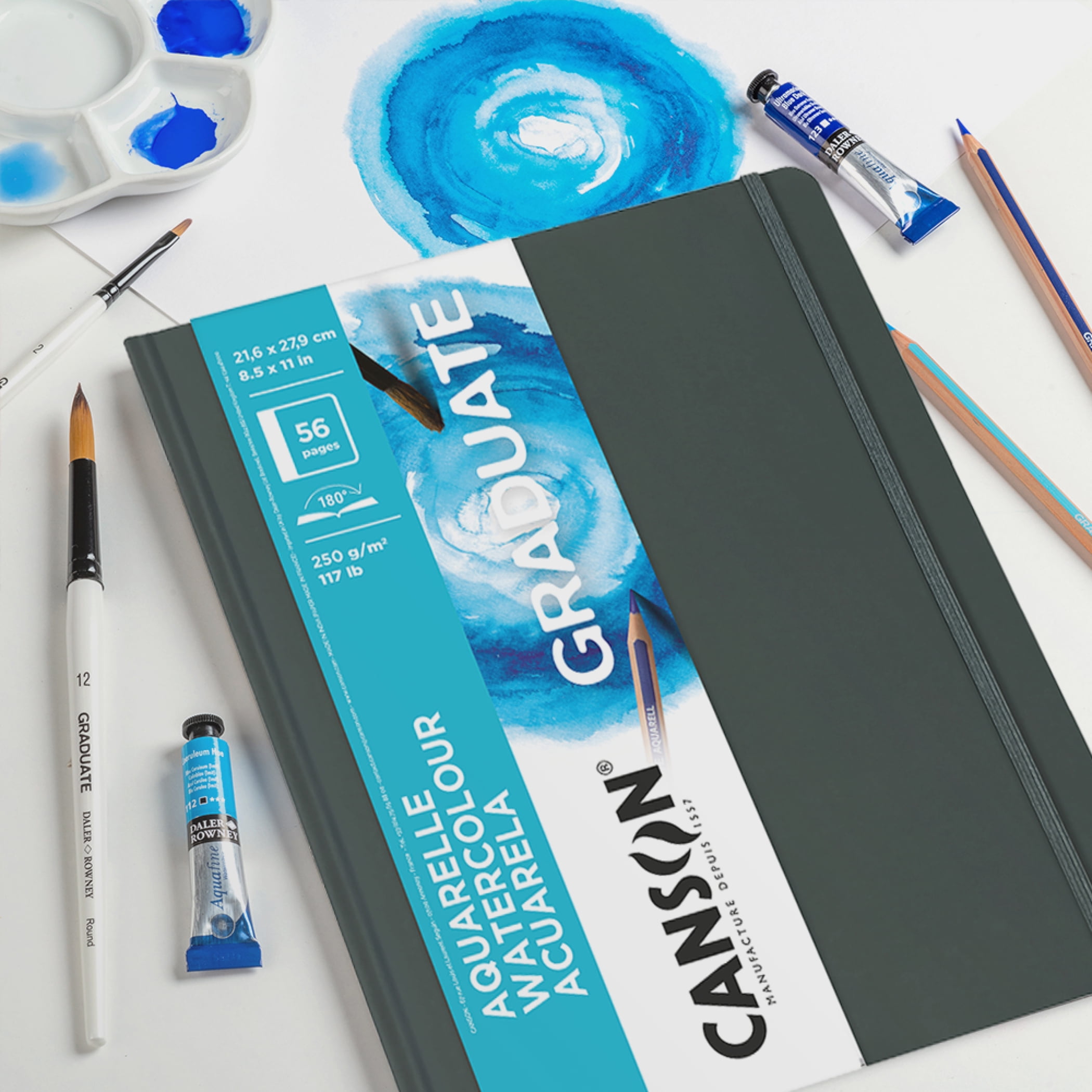 Canson Graduate Watercolor Art Book, Hard Cover Binding, 28 Sheet, 8.5x11 inch, 1 Count