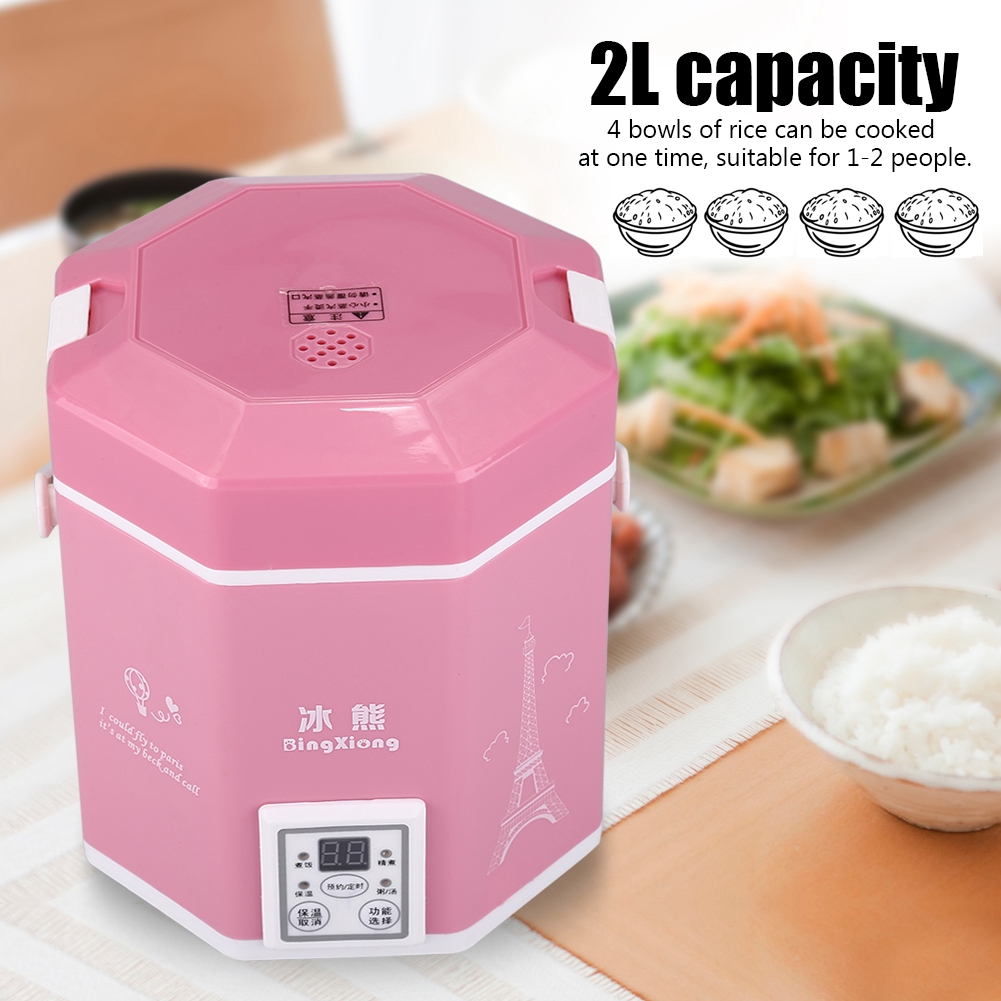 Multi-Function Cooking Pot for On-the-Go Portable 1.2L 200W Mini Rice Cooker with Dual Steaming Layer, Pink