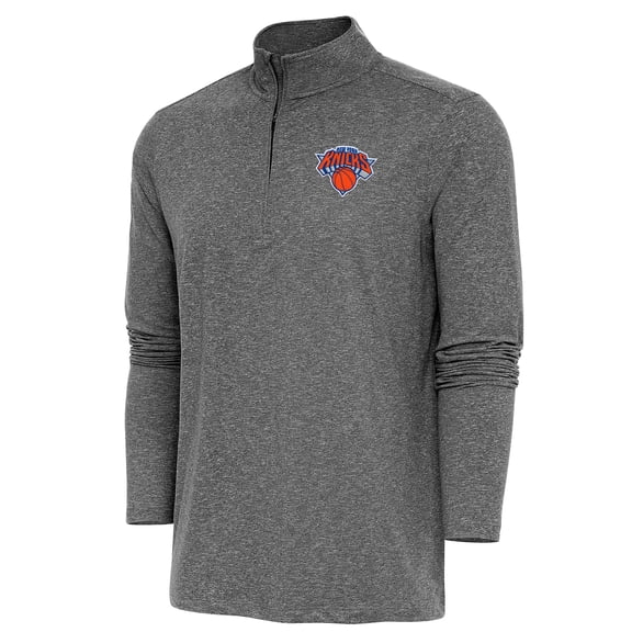 Men's Antigua Heather Black New York Knicks Hunk Quarter-Zip Pullover Top