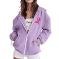 thumbnail image 4 of Breast Cancer Zip Up Hoodie for Women Pink Ribbon Graphic Jackets Fall Winter Oversized Sweatshirt with Pocket, 4 of 6