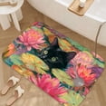 thumbnail image 3 of 1pc Black Cat in Water Lilies Absorbent Non-Slip Bathroom Thickened Flannel Rug Decor,Soft,Quick Drying,Suitable For Indoor/outdoor Use,Bathrooms,Bedrooms,Kitchens,Terrace,Laundry Rooms,16"x24", 3 of 9