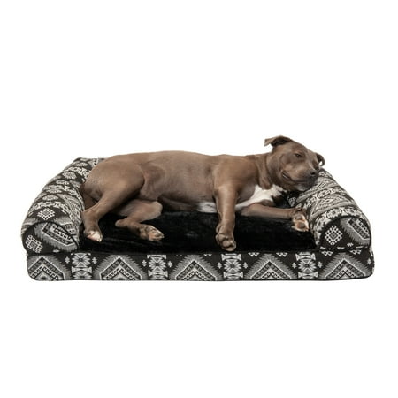 UPC: 0842229119374 | FurHaven Pet Products Southwest Kilim Sofa-Style Orthopedic Pet Bed for Dogs & Cats – Black Medallion Large