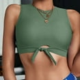 thumbnail image 2 of Women's Solid Tie Front Crop Trendy Cozy Tankini Top Knotted High Neck Sports Bra Padded Swimsuit Bathing Suit Army Green XXL, 2 of 5