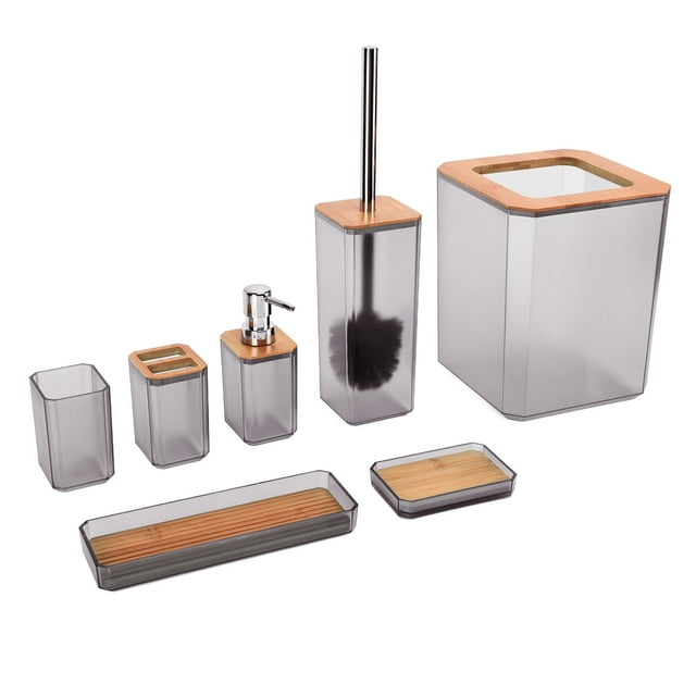 Bathroom Set, Bamboo Bathroom Accessories Set Easy To Clean For Hotel For Home Grey
