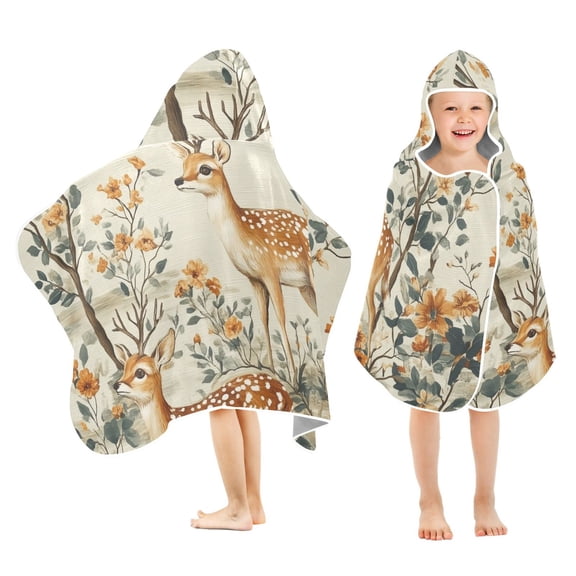Yayeee Kids Hooded Towels Toddler Soft Absorbent Beach Bathing Wrap 50" x 23.5", Deer Pattern