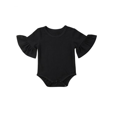 

One Opening Newborn Baby Girl Flare Sleeve Romper Bodysuit Jumpsuit Outfit Cotton Clothes