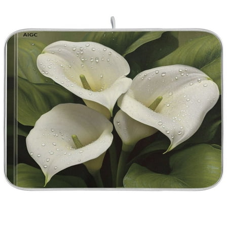 

Dish Drying Mat 18 x 24 Highly Absorbent Microfiber for Dishes Utensils Multiple White Lilies