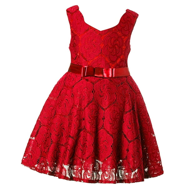 Vestido de princesa de encaje de niña de la flor formal de boda rojo 3-4 años