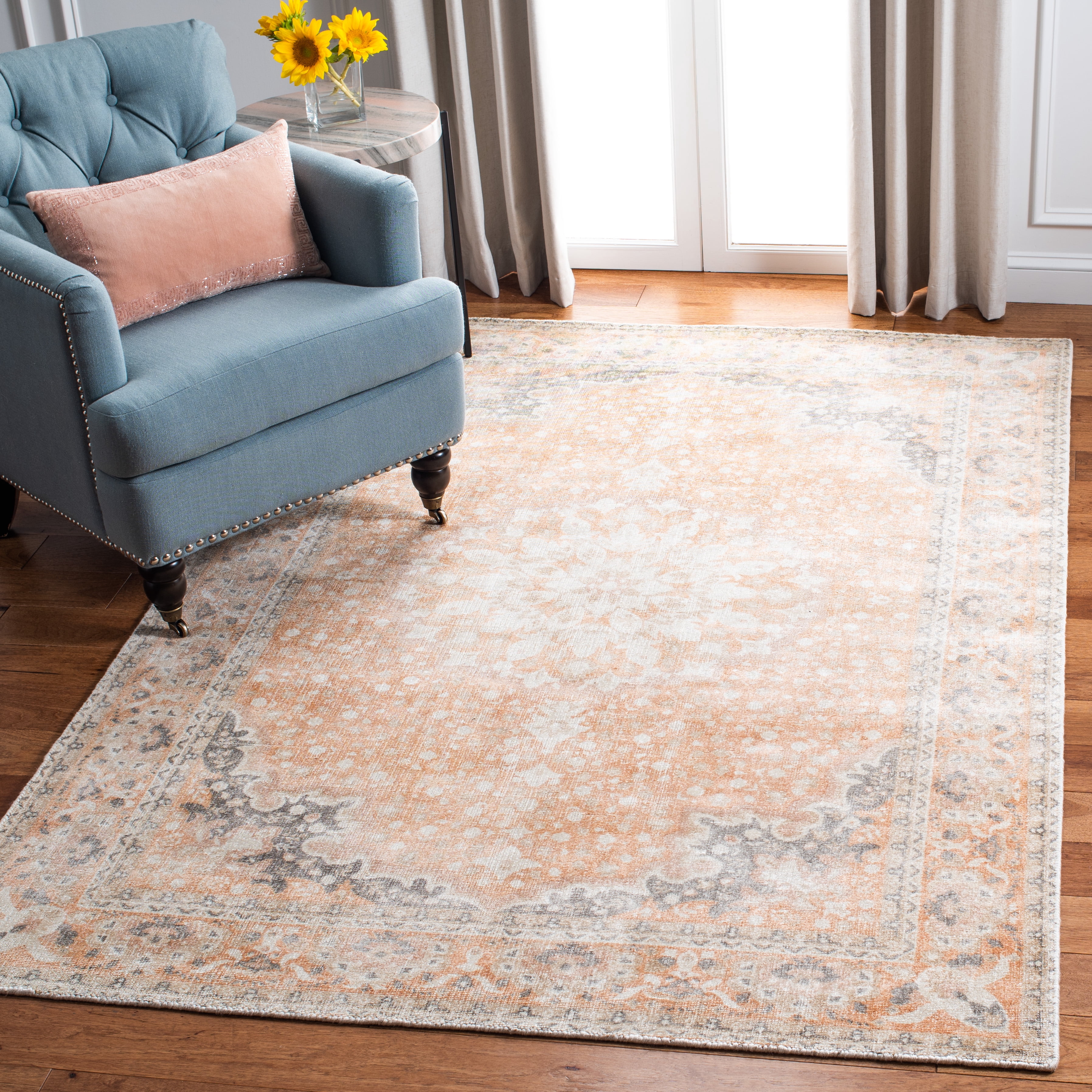 SAFAVIEH Restoration Vintage Beth Medallion Area Rug, Rust/Orange, 6' x 6' Square