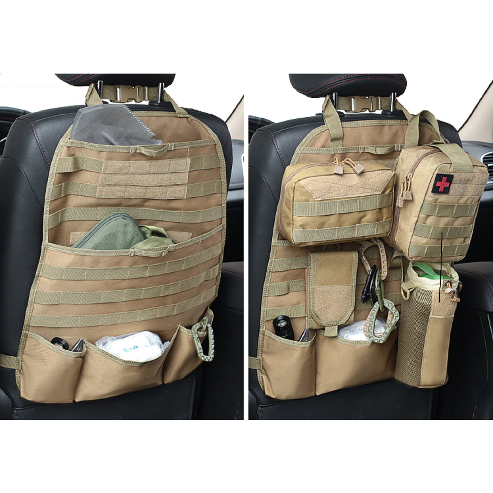AUTOXBERT 2Pcs Car Seat Back Organizer Panel MOLLE Vehicle Storage Protector Bag Cover