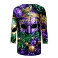 thumbnail image 4 of YUGYXL Women's Plus Size 3/4 Sleeve Tshirts Summer Mardi Gras Lightweight Loose Clothes Fashion Mask Printed Tees Lounge Tunic Fit Tops Carnival Party Blouse Sales, 4 of 5
