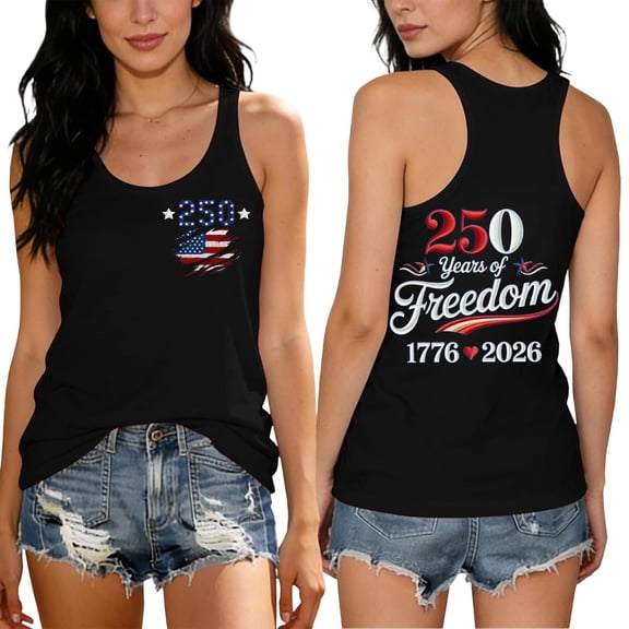 Stralyhd 250 Anniversary Usa Women Tank Tops American Flag Shirt 250th Anniversary Usa Flag Tank Tops Sleeveless Scoop Neck 1776-2026 Shirts Black S