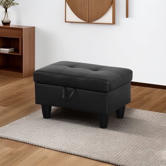 Faux Leather Storage Ottoman for Living Room