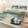 thumbnail image 3 of jejeloiu Tropical Botanical Pine Twin Sheet Sets,Natural Mountain Tree Twin Fitted Sheet,Beige Teal Green Flat Sheet For Men Women,Microfiber Bedroom Decor,3pcs, 3 of 7