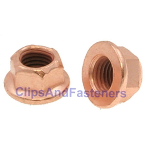 25 M10-1.25 Flange Exhaust LockNut Copper Plated 14mm Hex