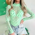 thumbnail image 5 of Rompers for Women Green Bodysuit St Patricks Day Women's Irish Shamrock Bodysuit Turtle Neck Sheer Mesh Long Sleeve Tops Body Suit Jumpsuit Slim Fit Lightweight(Light Green,M), 5 of 7