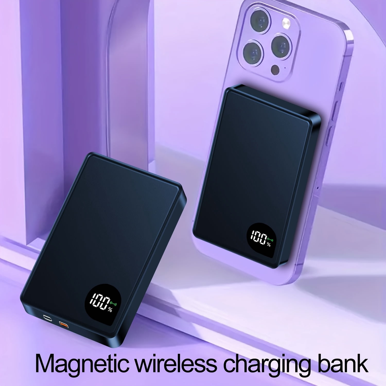 Magnetic Slim Portable Charger, 5000mAh Wireless Power Bank Battery Pack with LED Display And Comfortable Grip Only for iPhone 17/16 Pro/16 Pro Max/15/14/13/12 Series